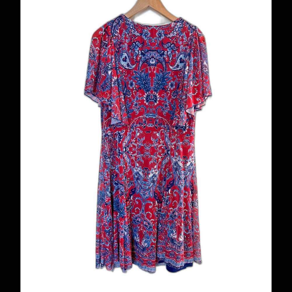 paisley midi dress women's large flutter sleeve boho prairie cottagecore - Picture 2 of 7